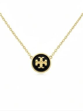 Tory Burch Black and Gold Emblem Necklace NWT